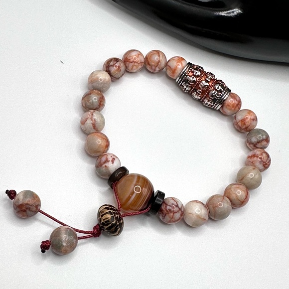 RED VEIN JASPER + AGATE NATURAL BRACELET size 7” - Picture 6 of 7